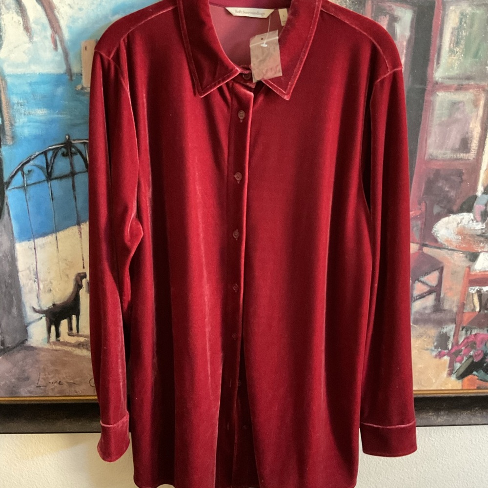 Soft Surroundings Rich Burgundy Red Velvet Blouse
